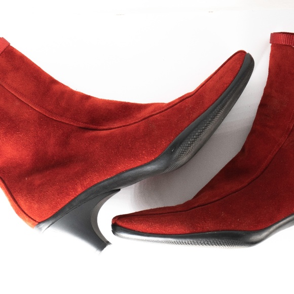 Vintage Prada Red Suede Ankle Boots - Picture 1 of 4